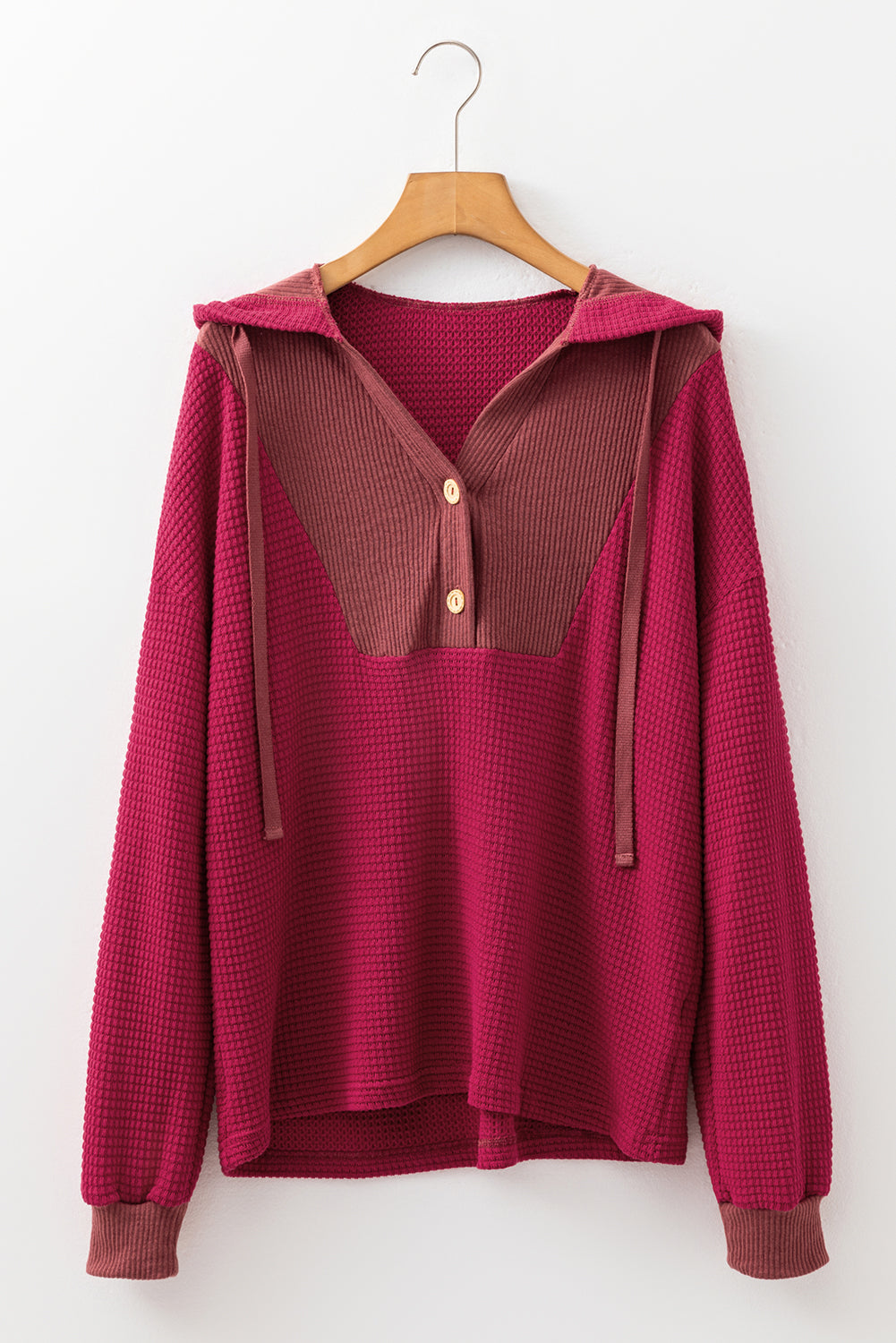 River Waffle Hooded Long Sleeve Top